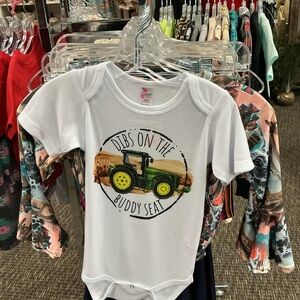 White Baby Onesie with Tractor Print